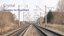  Presentation with train - Slide deck featuring train-rails-in-country-landscape background and a sky blue colored foreground