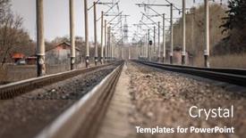  Presentation with country - Amazing slide deck having train-rails-in-country-landscape backdrop and a violet colored foreground