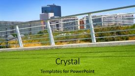  Presentation with vintage steam powered railway train - Theme featuring train railway with green turf background and a gold colored foreground