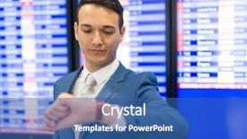  Presentation with airport - Presentation theme enhanced with train schedule - businessman checking time background and a ocean colored foreground