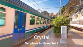  Presentation with station - Slide deck with train station at cinque terre national park manarola in italy background and a coral colored foreground