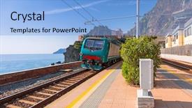  Presentation with hill station - PPT layouts having train station at cinque terre background and a light blue colored foreground