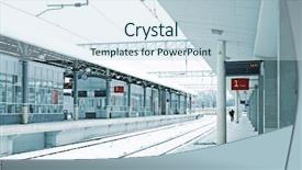  Presentation with station - Audience pleasing PPT layouts consisting of train station in winter backdrop and a sky blue colored foreground
