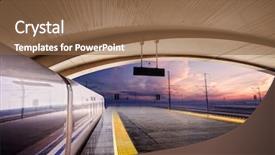  Presentation with train railway - Colorful slide set enhanced with colorful umbrellas background colourful umbrellas backdrop and a light blue colored foreground.