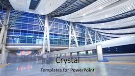  Presentation with train railway - Cool new slide deck with train stop at railway station backdrop and a light blue colored foreground