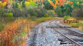  Presentation with train - Presentation featuring train track through autumn forest background and a  colored foreground