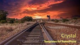  Presentation with train bridge - Presentation theme enhanced with train-tracks-crossing-at-sunset background and a tawny brown colored foreground