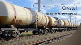 Presentation with oil tanks - Presentation theme with train transports oil in tanks background and a light blue colored foreground