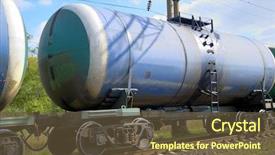  Presentation with fuel oil - Audience pleasing slide deck consisting of train transports tanks with oil backdrop and a tawny brown colored foreground