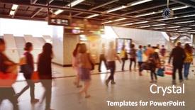  Presentation with rush hour - Cool new PPT theme with train tube station blur people backdrop and a coral colored foreground