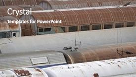  Presentation with train railway - Slide deck having train wagons railroad cars background and a violet colored foreground