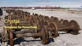  Presentation with metal recycling - Colorful slide set enhanced with train wheels for metal recycling backdrop and a tawny brown colored foreground