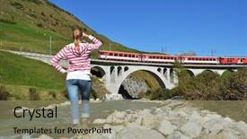  Presentation with train bridge - Colorful slide set enhanced with train which crosses a bridge backdrop and a coral colored foreground