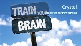  Presentation with brain development - Colorful slide set enhanced with train your brain sign backdrop and a ocean colored foreground