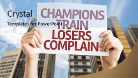  Presentation with train - Presentation design consisting of trained ressources - champions train losers complain card background and a  colored foreground