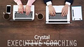  Presentation with executive - Slide set featuring trained ressources - man and woman working background and a tawny brown colored foreground