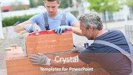  Presentation with building construction - Slide deck having mason with trainee in construction background and a coral colored foreground