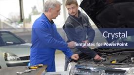  Presentation with mechanic - PPT theme having trainee mechanic at work background and a ocean colored foreground