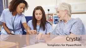  Presentation with female hospital patient - Beautiful PPT theme featuring trainee nurse sitting by female backdrop and a lemonade colored foreground