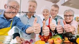  Presentation with training - Cool new presentation design with trainees-and-their-nutritionist-chef backdrop and a coral colored foreground