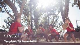  Presentation with training camp - Beautiful presentation theme featuring trainer and kids carrying wooden backdrop and a gray colored foreground