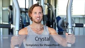  Presentation with gym - Slide set enhanced with trainer athlete working out chest background and a light blue colored foreground