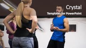  Presentation with exercise and athletes - Slide deck consisting of trainer before exercise at cross background and a  colored foreground