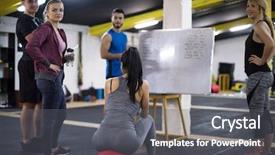 Presentation with group training - Audience pleasing presentation theme consisting of trainer before exercise at cross backdrop and a  colored foreground