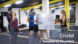  Presentation with athletes - Slides consisting of trainer before exercise at cross background and a  colored foreground