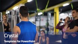  Presentation with exercise and athletes - Presentation theme having trainer before exercise at cross background and a  colored foreground