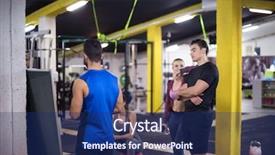  Presentation with group training - Presentation having trainer before exercise at cross background and a  colored foreground