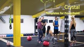  Presentation with athletes - Colorful slides enhanced with trainer before exercise at cross backdrop and a  colored foreground