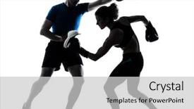  Presentation with sport coach - Beautiful theme featuring trainer coach man woman boxing backdrop and a light gray colored foreground