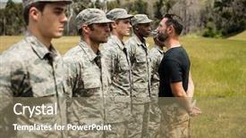  Presentation with boot camp - Presentation design featuring trainer giving training to military background and a coral colored foreground