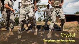 Presentation with camp - PPT layouts with trainer giving training to military background and a tawny brown colored foreground