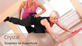  Presentation with exercise-trainer - PPT layouts consisting of trainer helping woman in doing exercise on ball background and a coral colored foreground