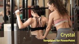  Presentation with train the trainer - Presentation theme consisting of trainer helping woman making excercise background and a tawny brown colored foreground