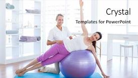  Presentation with exercise trainer - Colorful PPT layouts enhanced with trainer helping woman on exercise ball in medical office backdrop and a white colored foreground