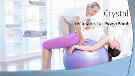 Presentation with exercise trainer - Slide deck having trainer helping woman on exercise ball in medical office background and a white colored foreground