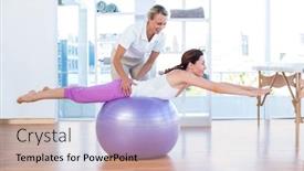  Presentation with exercise trainer - Audience pleasing PPT layouts consisting of trainer helping woman on exercise ball in medical office backdrop and a soft green colored foreground
