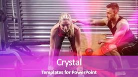  Presentation with barbell - PPT theme enhanced with trainer helping woman with lifting barbell at gym background and a purple colored foreground