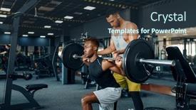  Presentation with exercise trainer - Colorful slide set enhanced with trainer-helps-the-athlete-exercise backdrop and a wine colored foreground