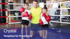  Presentation with boxing ring - Presentation theme enhanced with children with trainer in boxing background and a ocean colored foreground