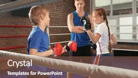  Presentation with boxing ring - Beautiful presentation theme featuring children with trainer on boxing backdrop and a  colored foreground