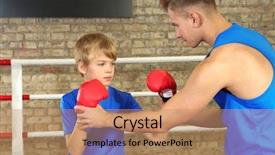  Presentation with boxing ring - Colorful presentation theme enhanced with boy with trainer on boxing backdrop and a coral colored foreground