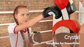  Presentation with boxing ring - Colorful presentation design enhanced with girl with trainer on boxing backdrop and a  colored foreground