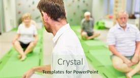  Presentation with rehabilitation - Presentation design consisting of trainer-or-physiotherapist-does-back background and a mint green colored foreground