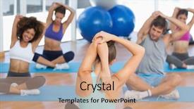  Presentation with gym ball - Amazing PPT layouts having trainer stretching hands behind backdrop and a coral colored foreground