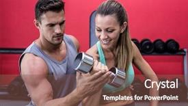  Presentation with trainer - Presentation theme featuring trainer supervising a muscular woman background and a  colored foreground