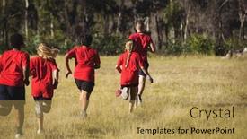  Presentation with training camp - PPT layouts with trainer training kids in the boot camp on a sunny day background and a yellow colored foreground